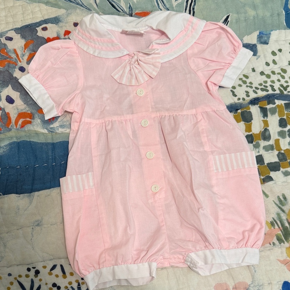 Vintage Pink Baby Romper with Bow by Lightning
